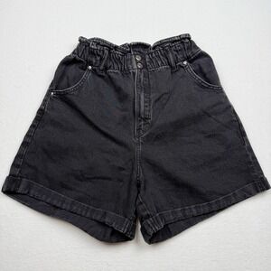 H&M Black Paperbag Waist Denim Shorts Women's Size 6 High Rise Cotton